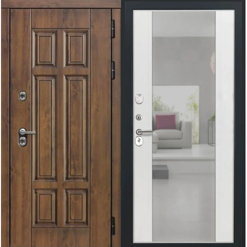 Входная дверь Luxor - Квадро - Алиса (16мм, ПВХ Ясень белый, зеркало)