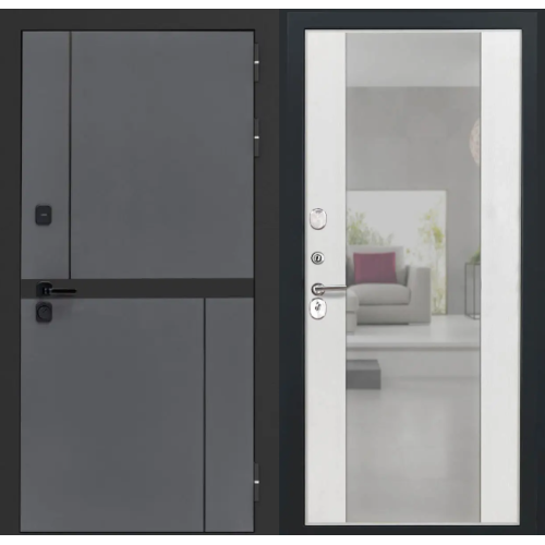 Входная дверь Luxor - Терио - Алиса (16мм, ПВХ Ясень белый, зеркало)