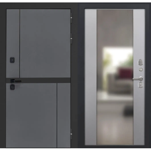 Входная дверь Luxor - Терио - Алиса (16мм, ПВХ Софт грей, зеркало)