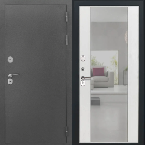 Входная дверь Luxor - Серебро - Алиса (16мм, ПВХ Ясень белый, зеркало)