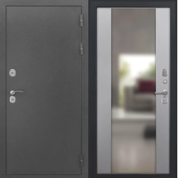 Входная дверь Luxor - Серебро - Алиса (16мм, ПВХ Софт грей, зеркало)