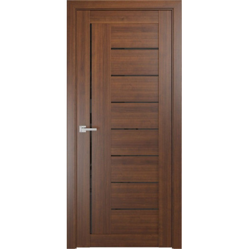 Межкомнатная дверь ЛУ-17 Орех тёмный (стекло лакобель чёрный)