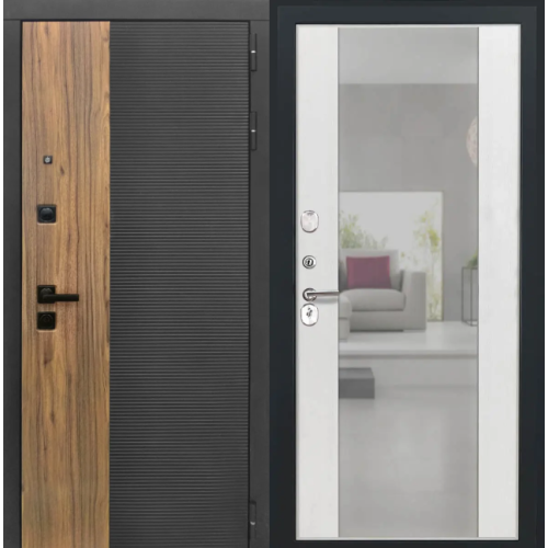 Входная дверь Luxor - 46 - Алиса (16мм, ПВХ Ясень белый, зеркало)